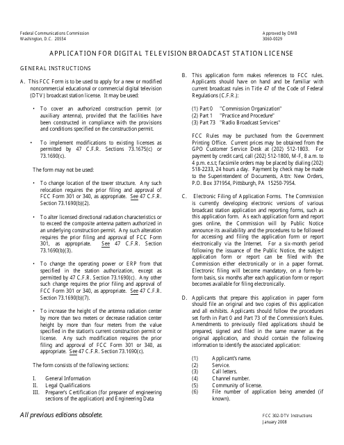 FCC Form 302-DTV  Printable Pdf