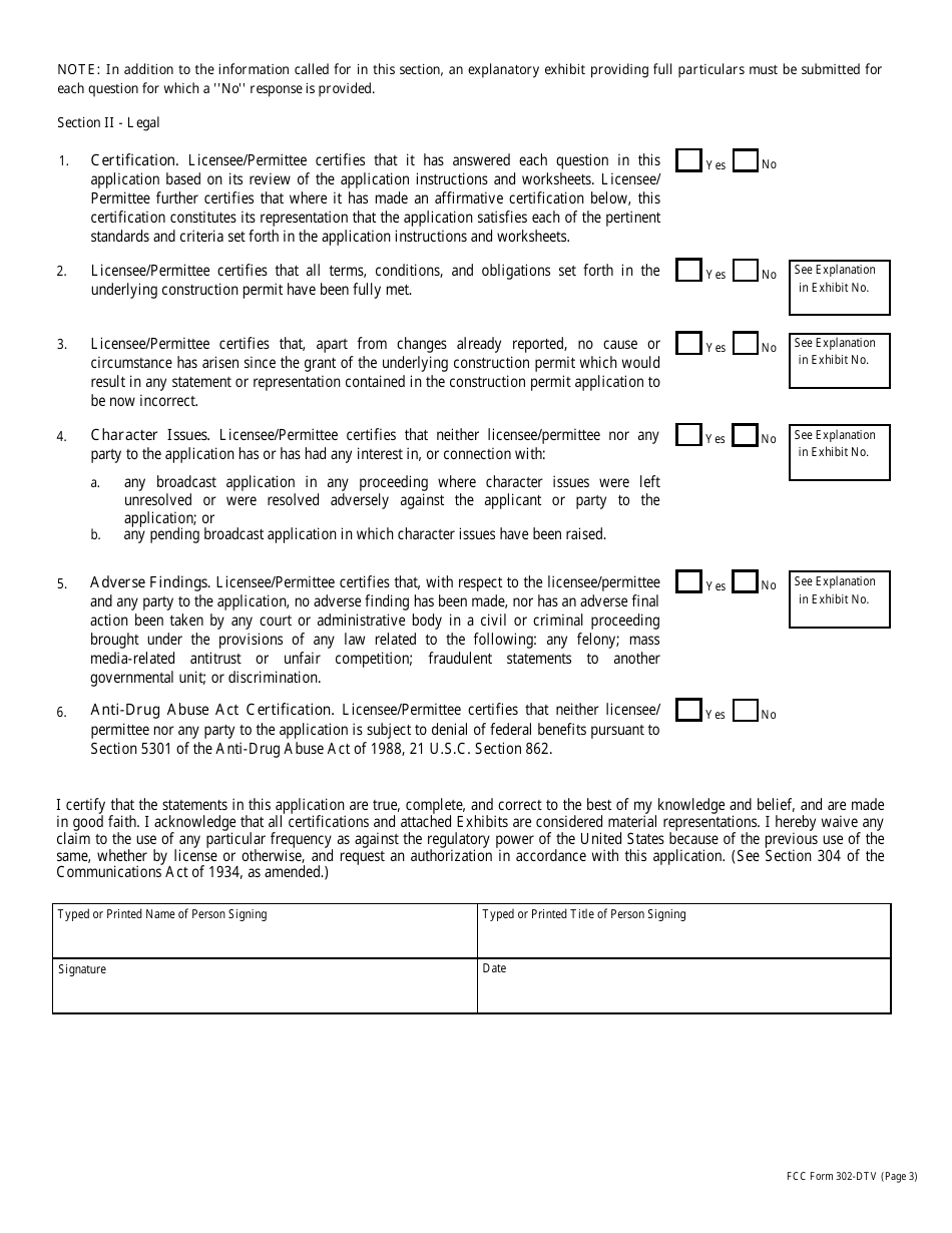 FCC Form 302-DTV Application for Digital Television Broadcast Station License, Page 10