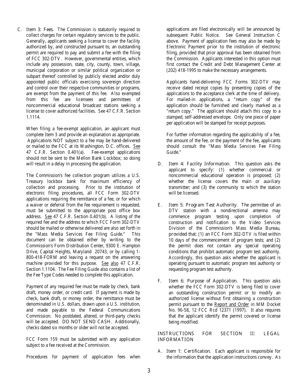 FCC Form 302-DTV Application for Digital Television Broadcast Station License, Page 3