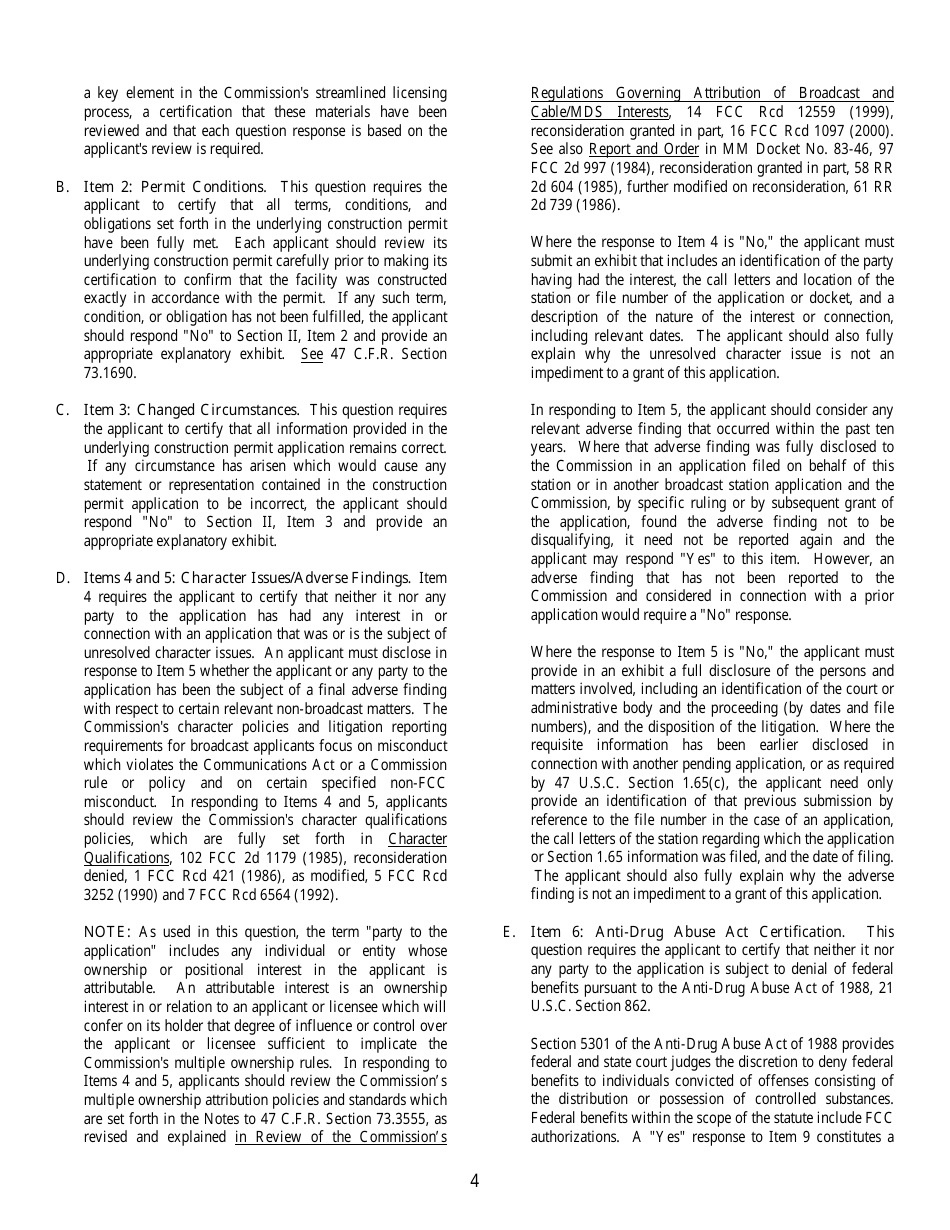 FCC Form 302-DTV Application for Digital Television Broadcast Station License, Page 4