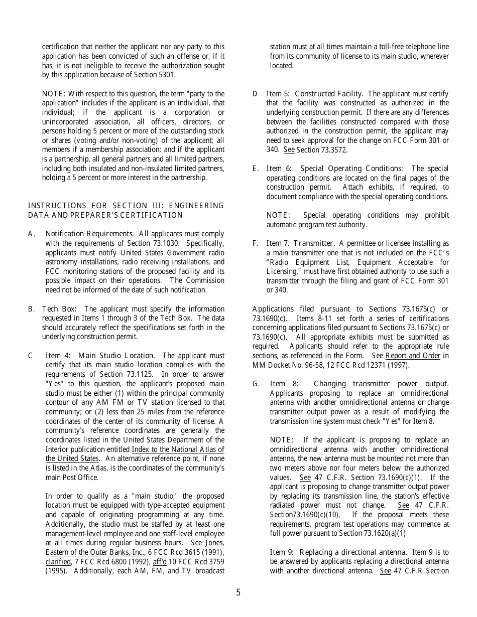 FCC Form 302-DTV Application for Digital Television Broadcast Station License, Page 5