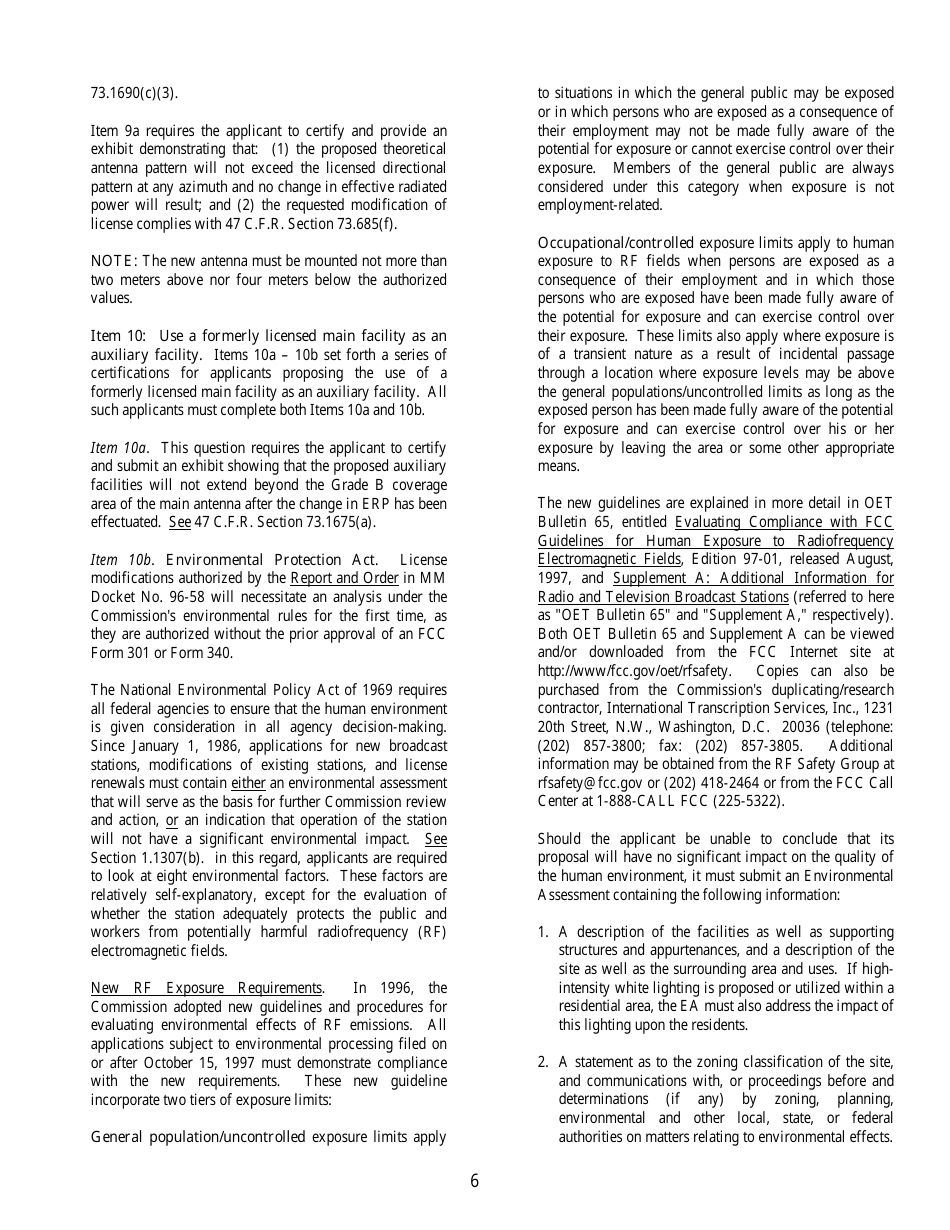 FCC Form 302-DTV Application for Digital Television Broadcast Station License, Page 6