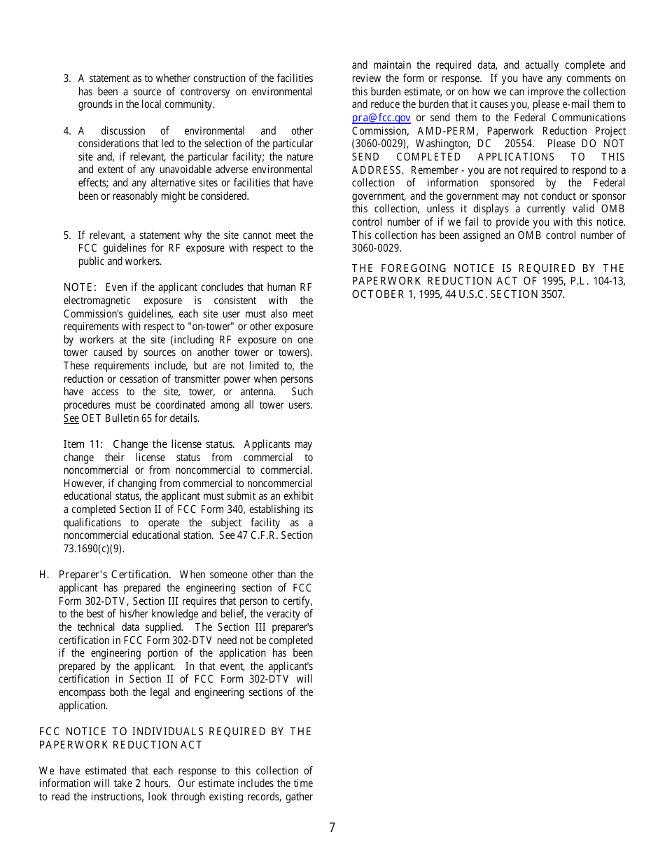 FCC Form 302-DTV Application for Digital Television Broadcast Station License, Page 7