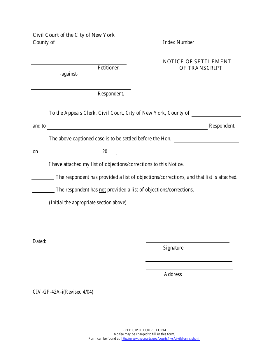 Form CIV-GP-42A - Fill Out, Sign Online and Download Fillable PDF, New ...