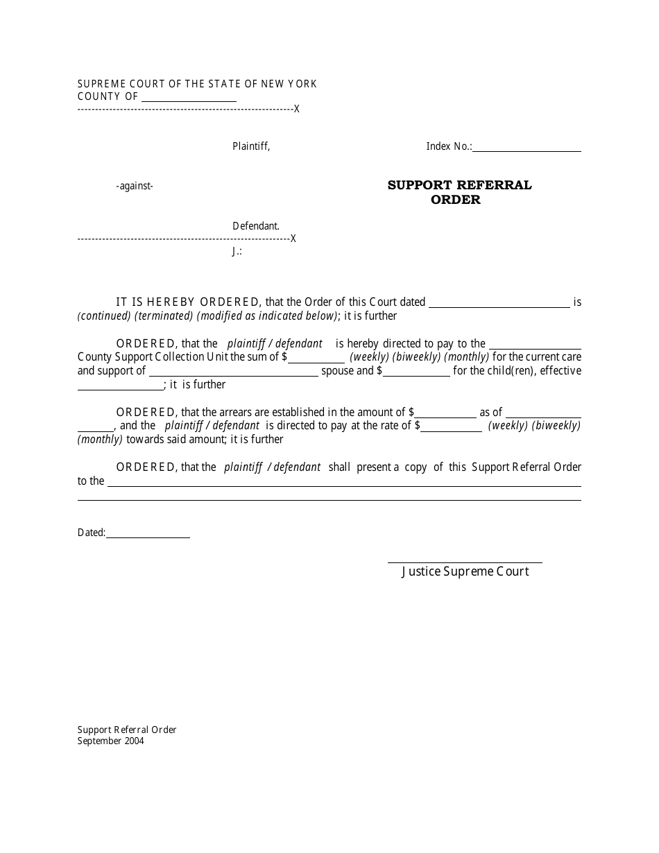 Support Referral Order Form - New York, Page 1