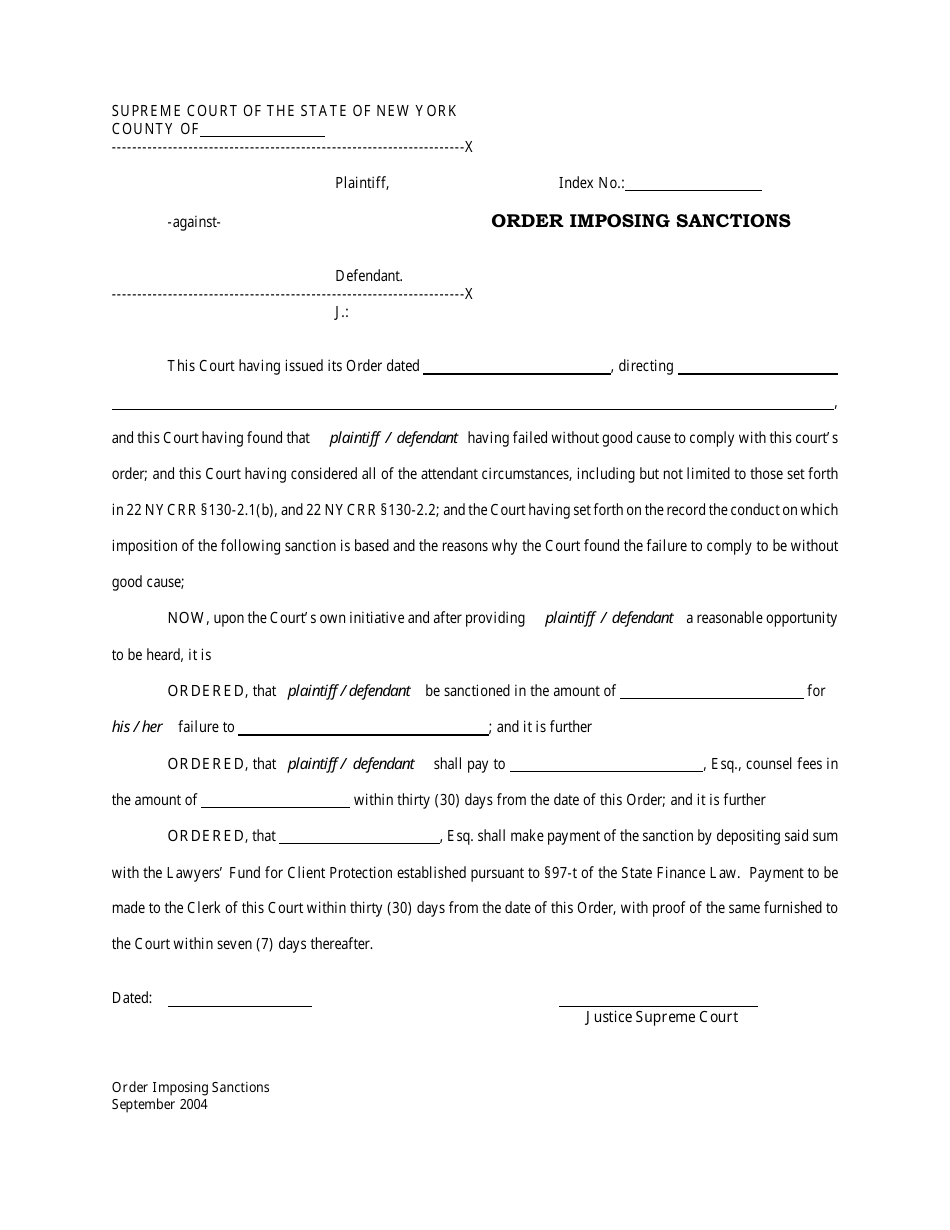 Order Imposing Sanctions - New York, Page 1