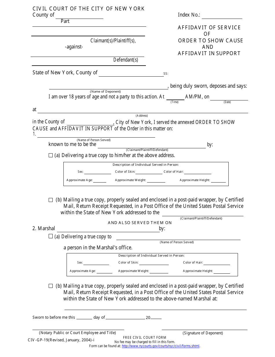 Form CIV-GP-19 - Fill Out, Sign Online and Download Fillable PDF, New ...