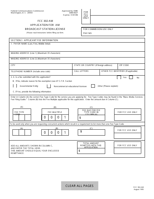 FCC Form 302-AM  Printable Pdf