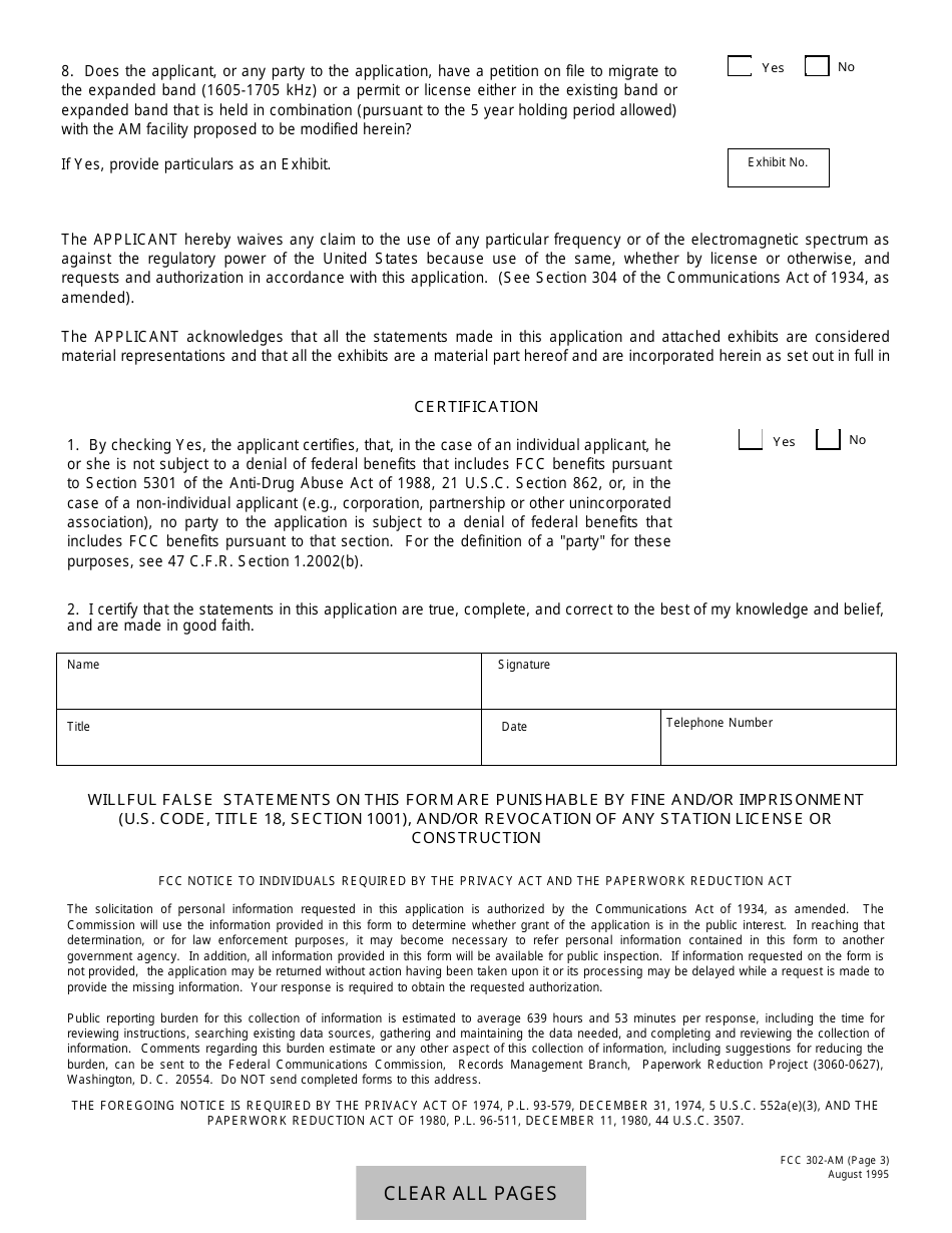 FCC Form 302-AM Application for Am Broadcast Station License, Page 3