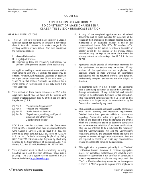 FCC Form 301-CA  Printable Pdf