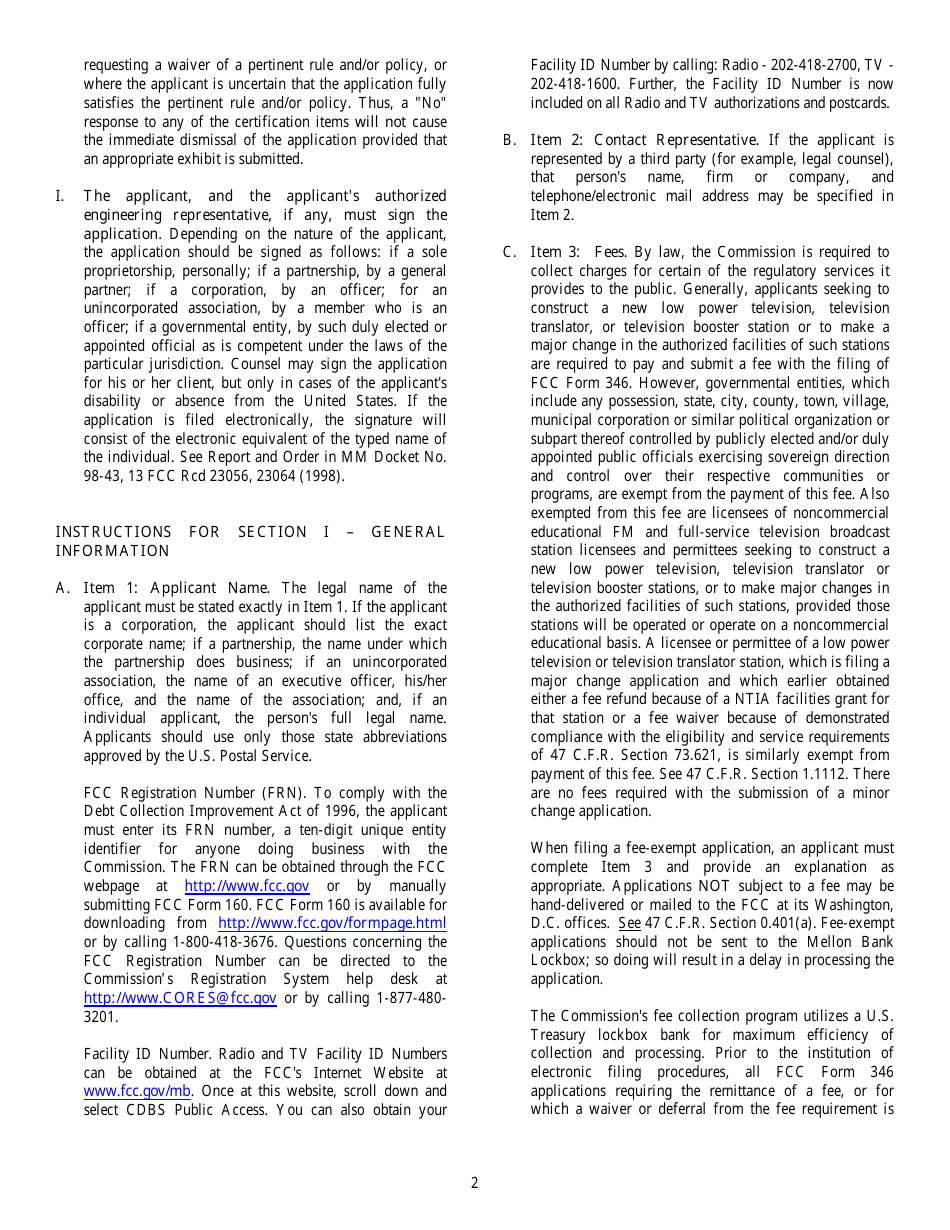 FCC Form 301-CA Application for Authority to Construct or Make Changes in a Class a Television Broadcast Station, Page 2
