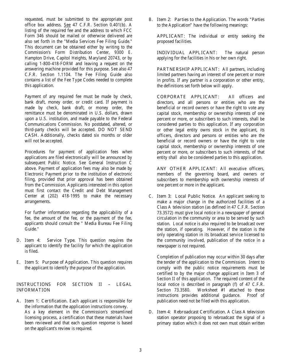 FCC Form 301-CA Application for Authority to Construct or Make Changes in a Class a Television Broadcast Station, Page 3