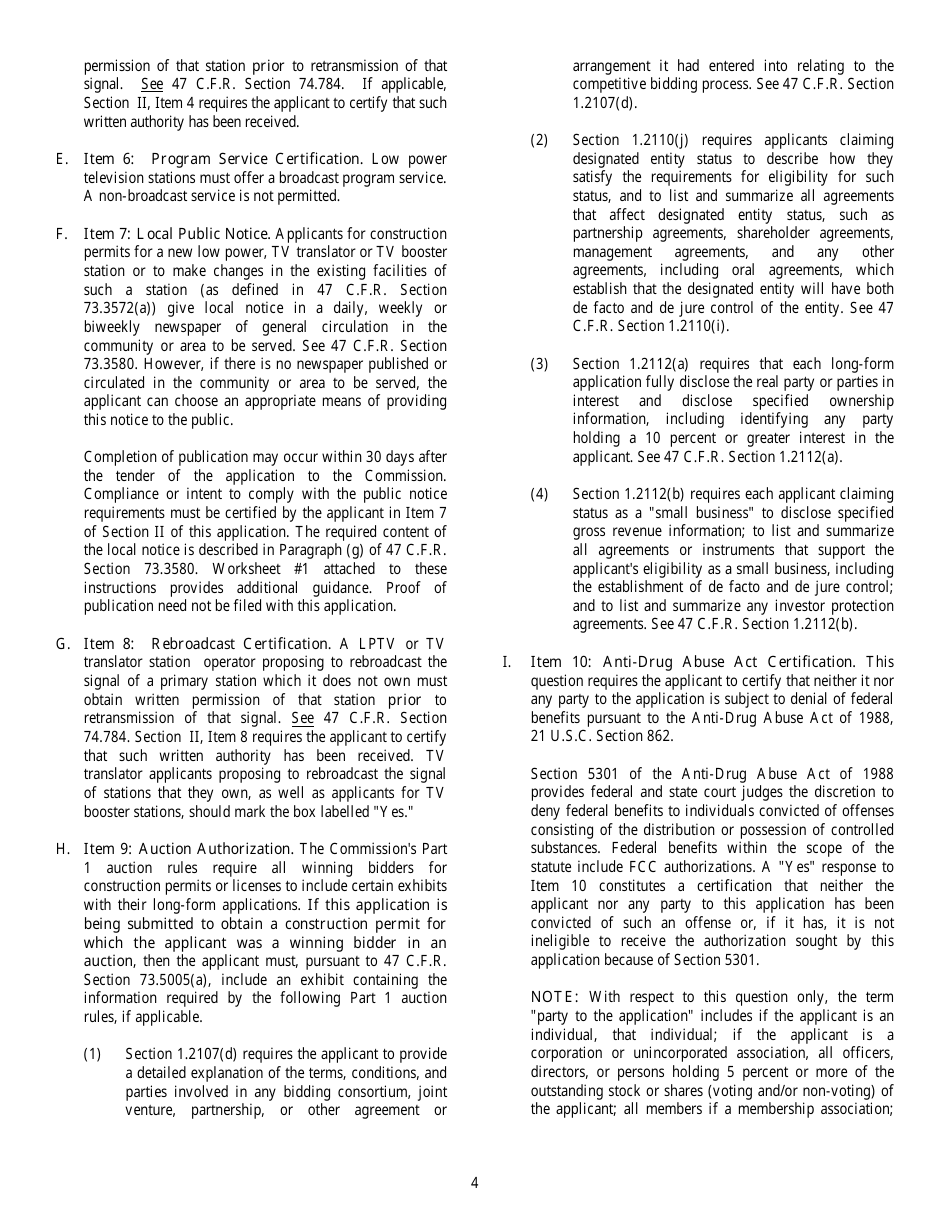 FCC Form 301-CA Application for Authority to Construct or Make Changes in a Class a Television Broadcast Station, Page 4