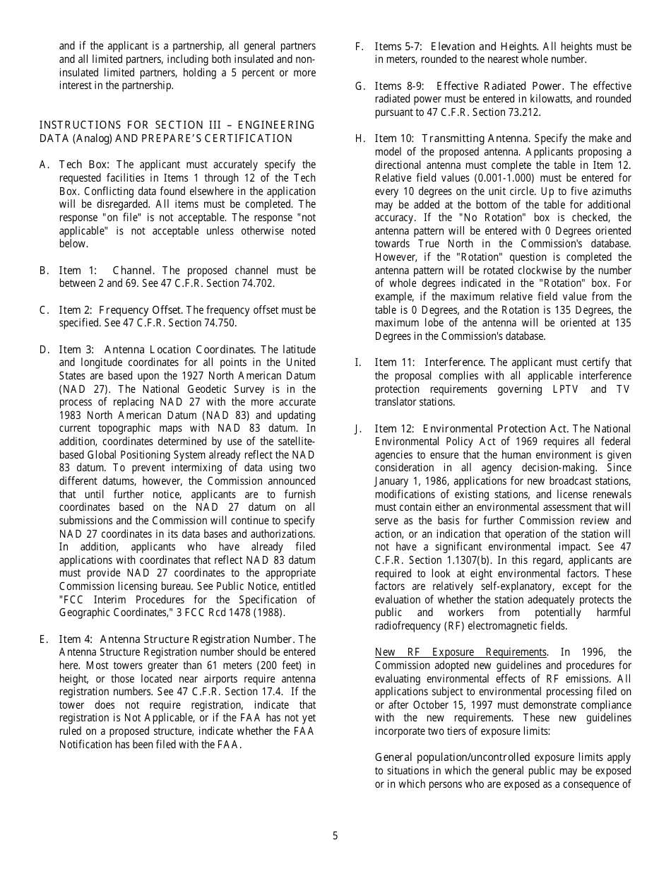 FCC Form 301-CA Application for Authority to Construct or Make Changes in a Class a Television Broadcast Station, Page 5