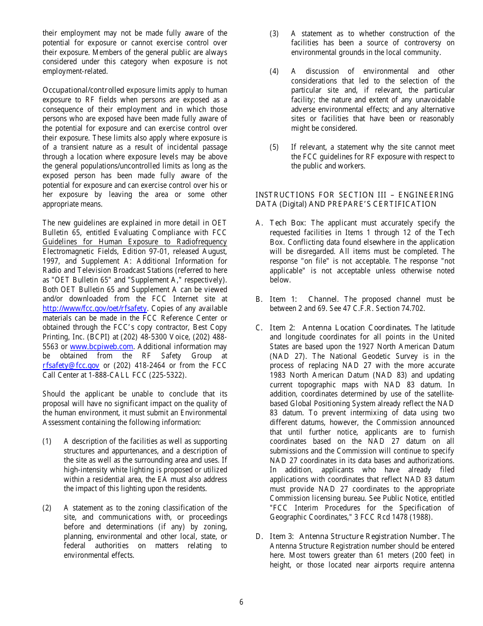 FCC Form 301-CA Application for Authority to Construct or Make Changes in a Class a Television Broadcast Station, Page 6