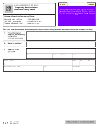 Form NR52-01 Temporary Reservation of Business Entity Name - Kansas, Page 2