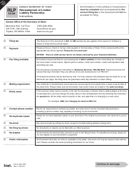 Form RLP53-08 Reinstatement of Limited Liability Partnership - Kansas