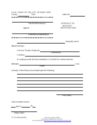 Document preview: Form CIV-GP-100 Affidavit of Military Investigation - New York City