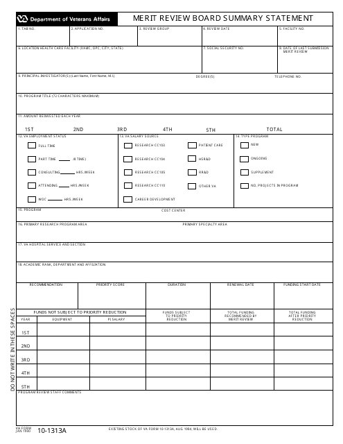 VA Form 10-1313A  Printable Pdf