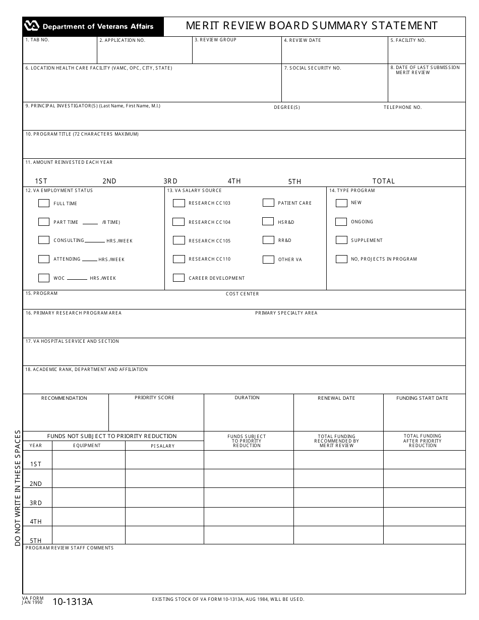 VA Form 10-1313A - Fill Out, Sign Online and Download Printable PDF ...