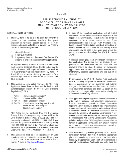 FCC Form 346  Printable Pdf