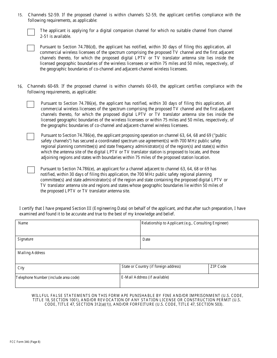FCC Form 346 Application for Authority to Construct or Make Changes in a Low Power Tv, Tv Translator or Tv Booster Station, Page 17