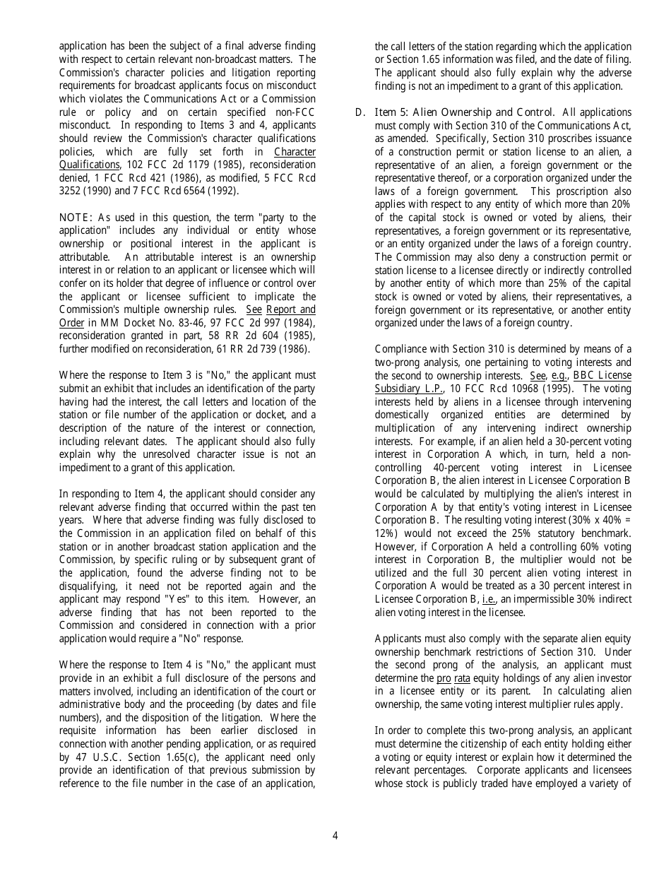 FCC Form 346 Application for Authority to Construct or Make Changes in a Low Power Tv, Tv Translator or Tv Booster Station, Page 4