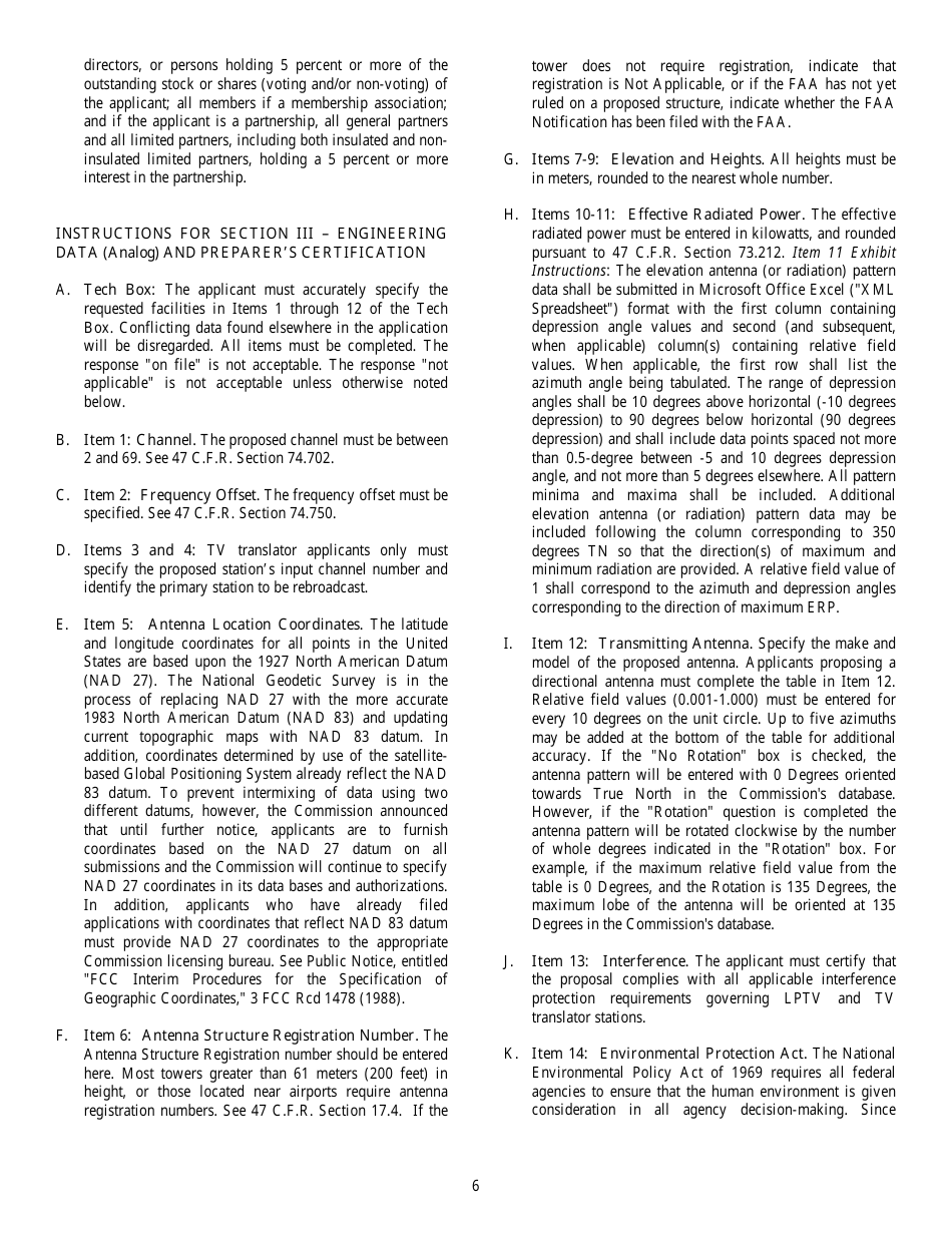 FCC Form 346 Application for Authority to Construct or Make Changes in a Low Power Tv, Tv Translator or Tv Booster Station, Page 6
