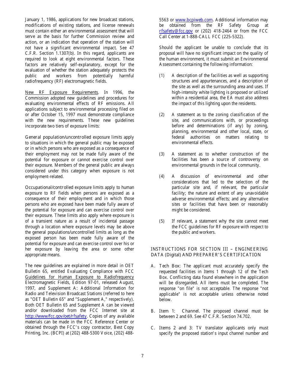 FCC Form 346 Application for Authority to Construct or Make Changes in a Low Power Tv, Tv Translator or Tv Booster Station, Page 7