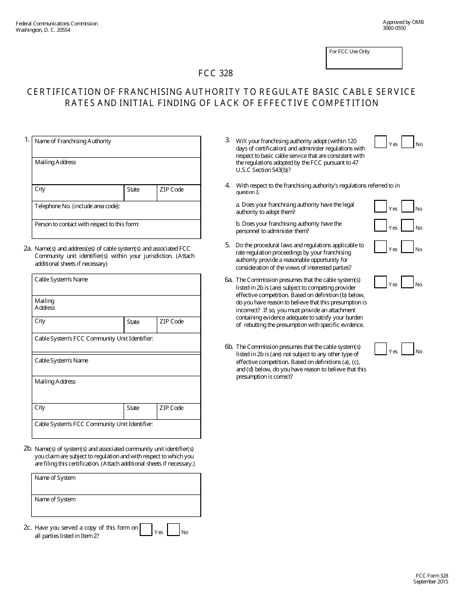 FCC Form 328 Certification of Franchising Authority to Regulate Basic Cable Service Rates and Initial Finding of Lack of Effective Competition, Page 3
