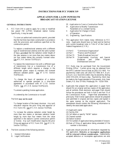 FCC Form 319  Printable Pdf