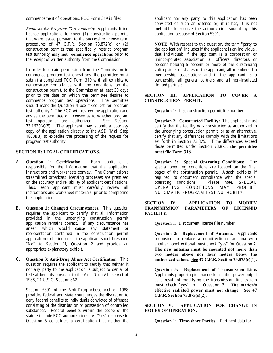 FCC Form 319 Application for a Low Power Fm Broadcast Station License, Page 3