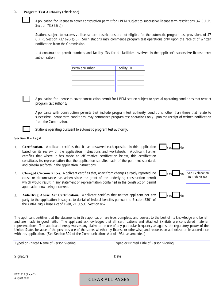 FCC Form 319 Application for a Low Power Fm Broadcast Station License, Page 6