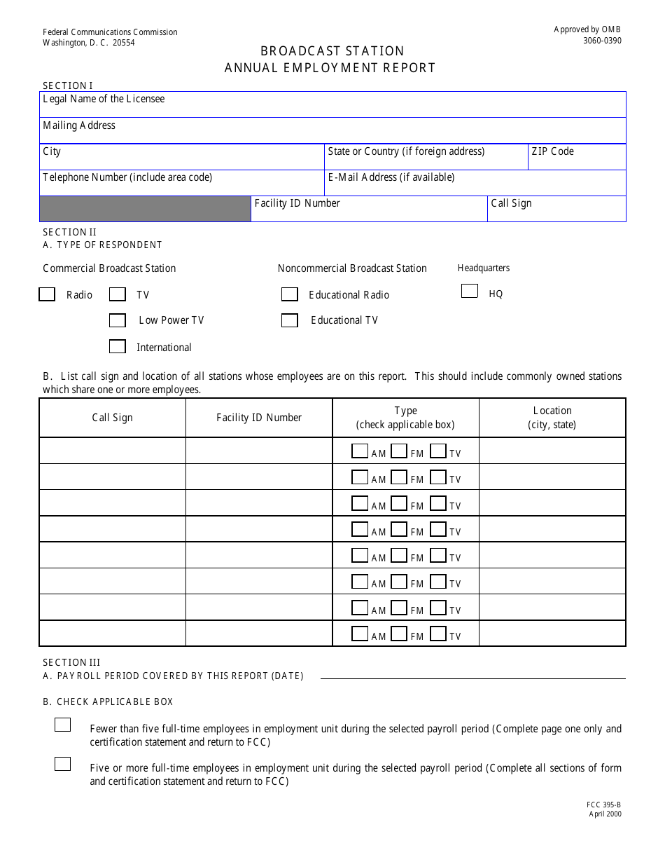 FCC Form 395-B Broadcast Station Annual Employment Report, Page 1