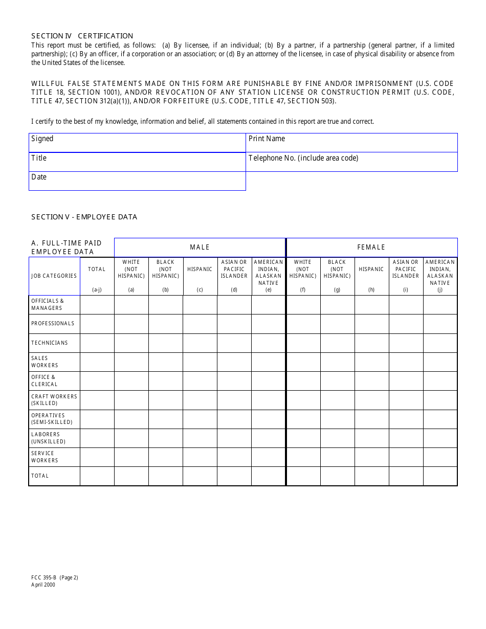 FCC Form 395-B Broadcast Station Annual Employment Report, Page 8