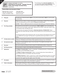 Form CC53 Certificate of Correction - Kansas Covered Entity and Foreign Covered Entity - Kansas