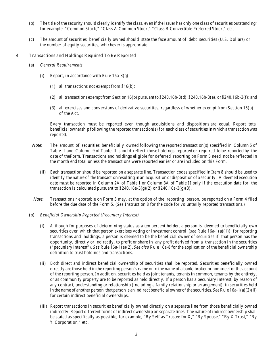 Instructions for SEC Form 1475, 4 Statement of Changes of Beneficial Ownership of Securities, Page 3