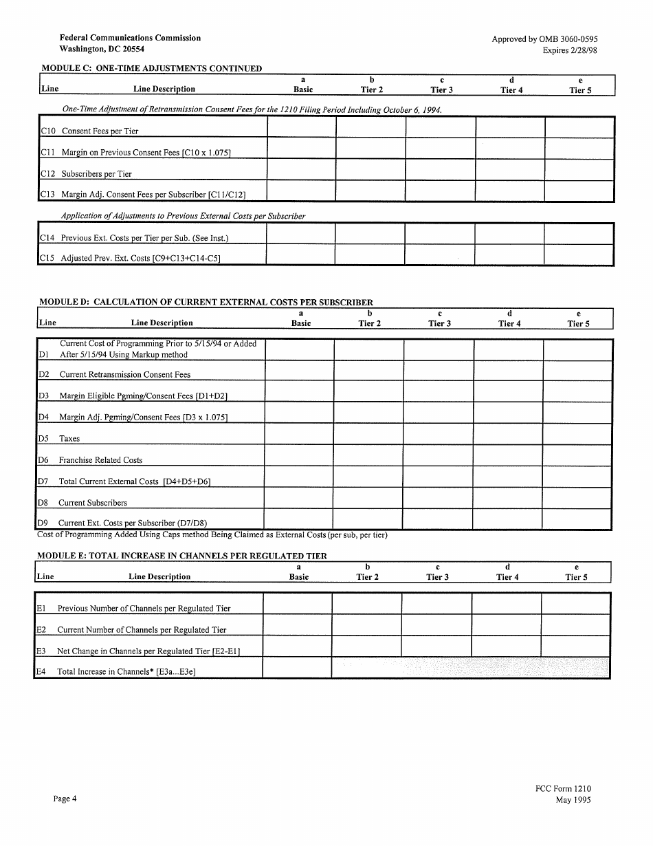 FCC Form 1210 Updating Maximum Permitted Rates for Regulated Cable Services, Page 4
