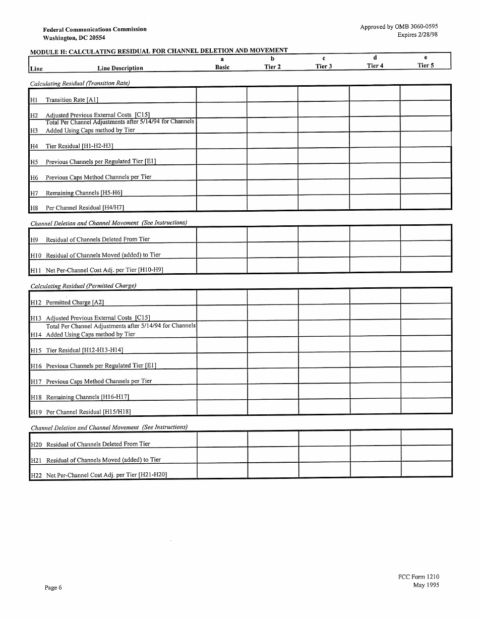 FCC Form 1210 Updating Maximum Permitted Rates for Regulated Cable Services, Page 6