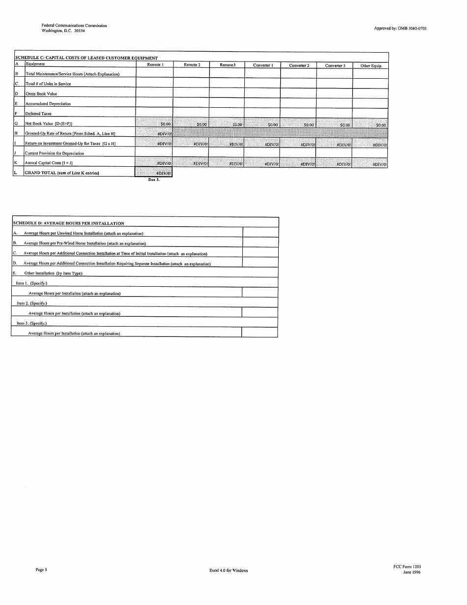 FCC Form 1205 Determining Regulated Equipment and Installation Costs equipment Form, Page 3