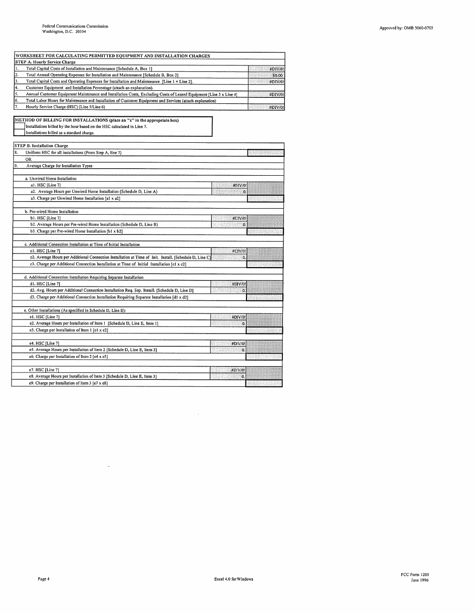 FCC Form 1205 Determining Regulated Equipment and Installation Costs equipment Form, Page 4
