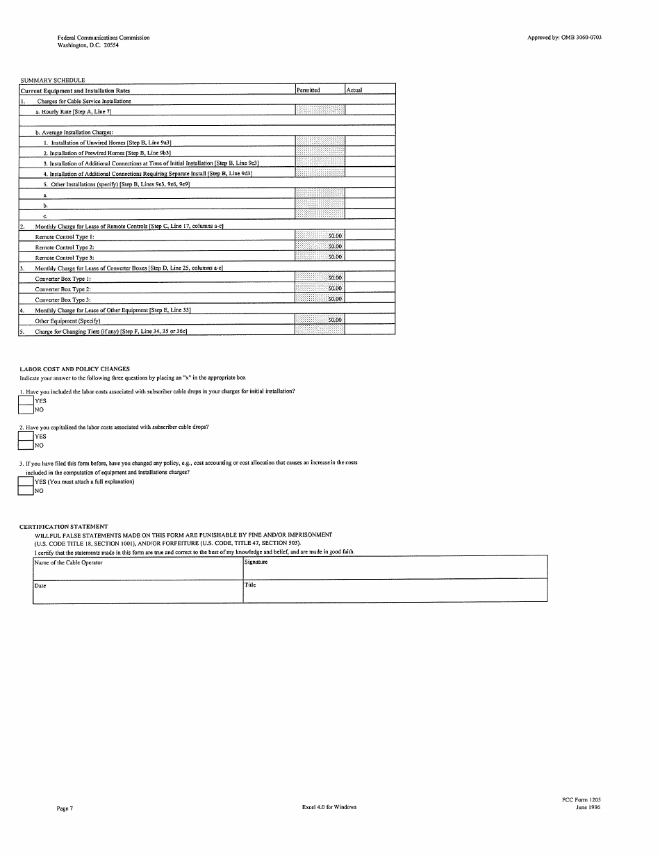 FCC Form 1205 Determining Regulated Equipment and Installation Costs equipment Form, Page 7