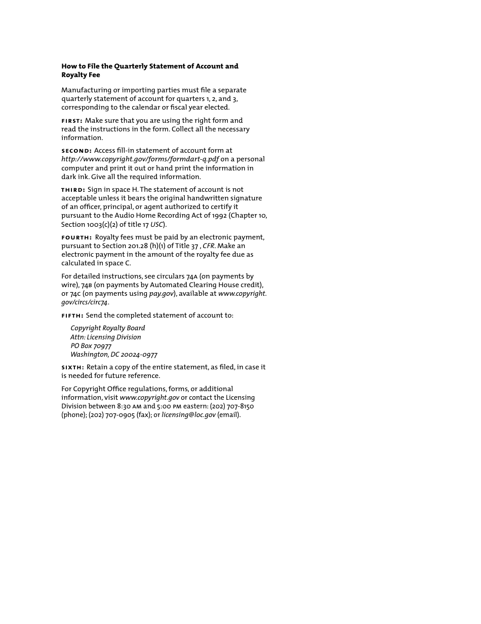 Form DART / Q Quarterly Statement of Account 5 for Digital Audio Recording Products, Page 2