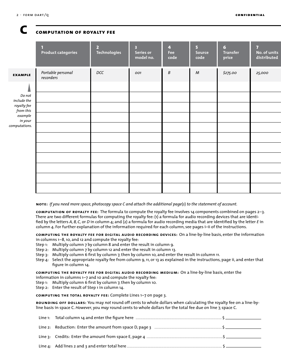 Form DART / Q Quarterly Statement of Account 5 for Digital Audio Recording Products, Page 4