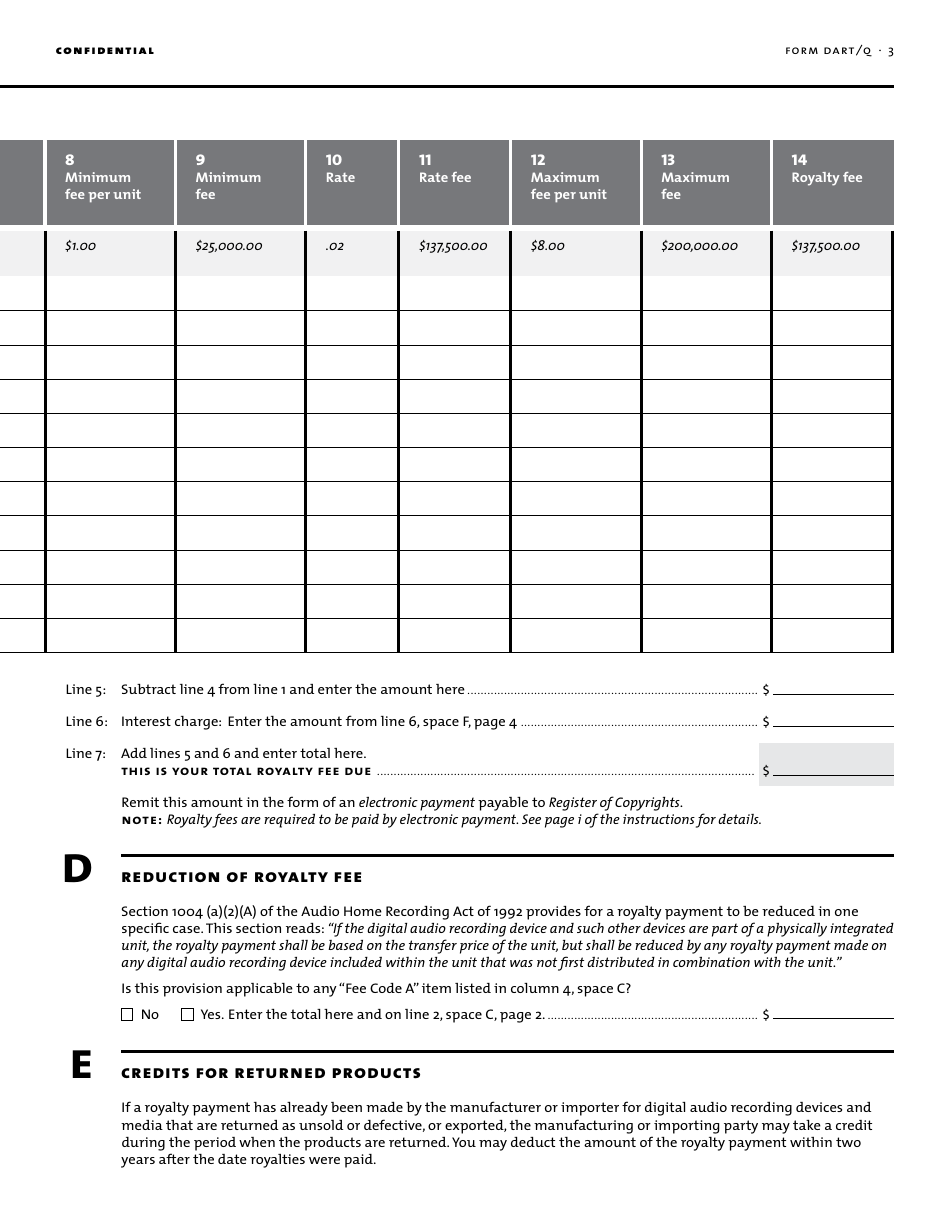 Form DART / Q Quarterly Statement of Account 5 for Digital Audio Recording Products, Page 5