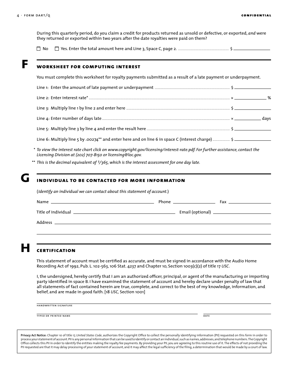 Form DART / Q Quarterly Statement of Account 5 for Digital Audio Recording Products, Page 6