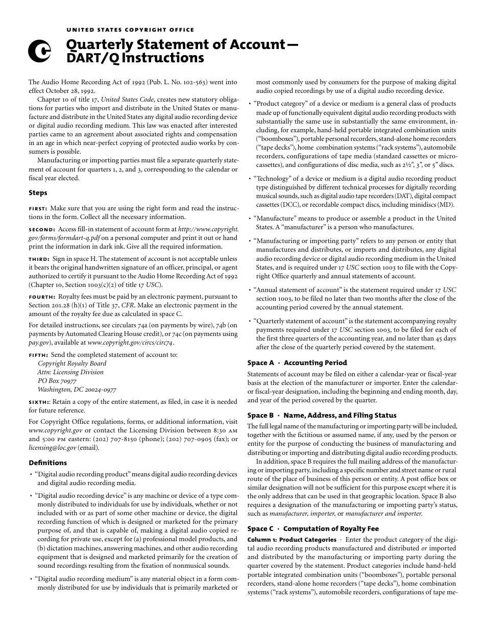 Form DART / Q Quarterly Statement of Account 5 for Digital Audio Recording Products, Page 7