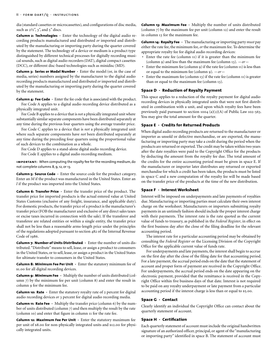 Form DART / Q Quarterly Statement of Account 5 for Digital Audio Recording Products, Page 8
