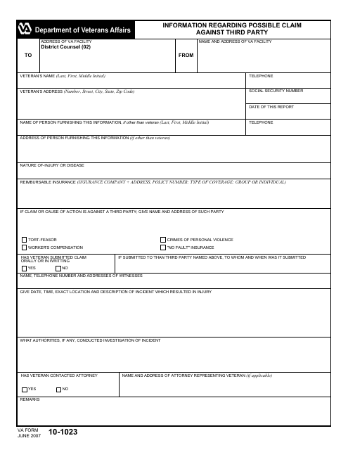 VA Form 10-1023  Printable Pdf