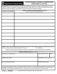 Document preview: VA Form 10-2478 Veteran Request for Refill of Medications and/or Medical Supplies